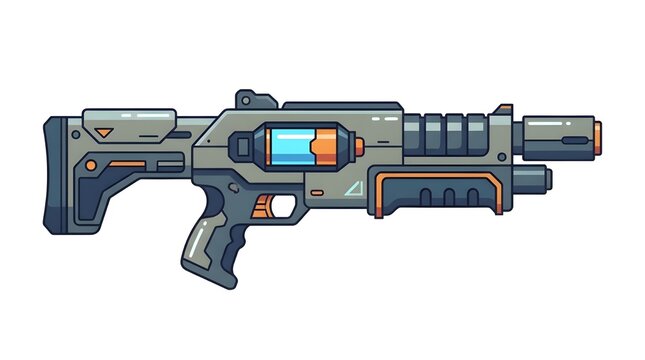 A high-tech futuristic laser gun or plasma rifle illustration featuring a glowing energy core and modern tactical design for science fiction concepts.