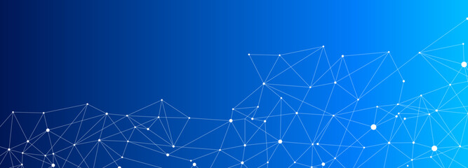 Abstract blue gradient technology background with white polygon network connection lines and nodes design  © Muhammad