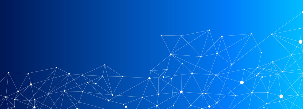 Abstract blue gradient technology background with white polygon network connection lines and nodes design
