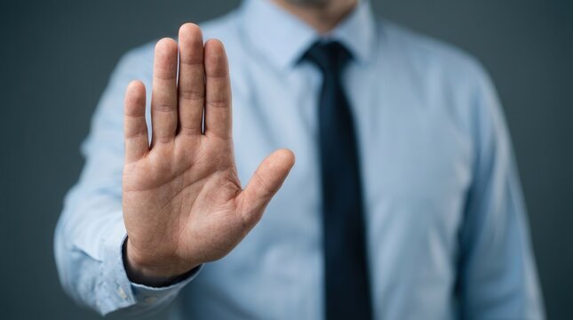 Symbolic communication showing a hand gesture for refusal and caution.
