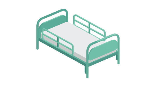 Isometric view of a hospital bed with metal frame and mattress