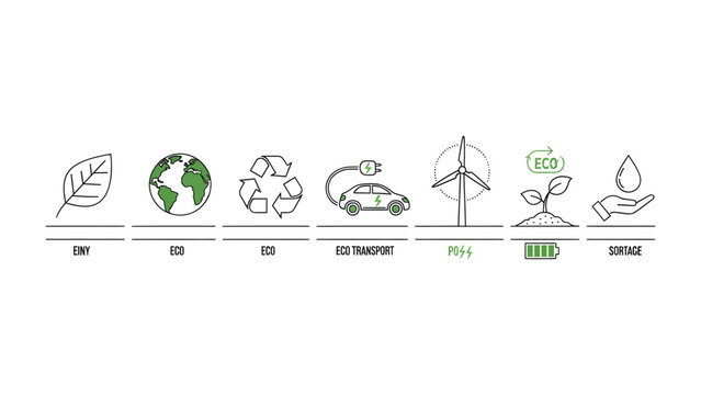 Eco-Friendly Icons for a Sustainable Future: A collection of minimalist green icons representing various facets of environmental sustainability, signifying eco-friendly practices.