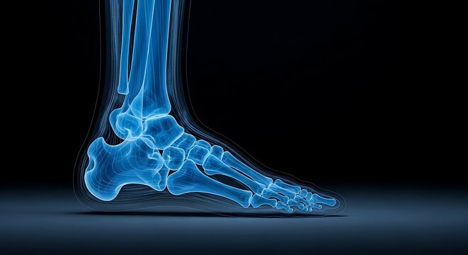 Medical X-ray of Human Foot Bones in Blue, Anatomy and Healthcare Concept.