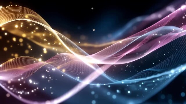 futuristic particle wave, glowing molecular data network, abstract science technology, blue cosmic field, pink energy flares, digital visualization, science