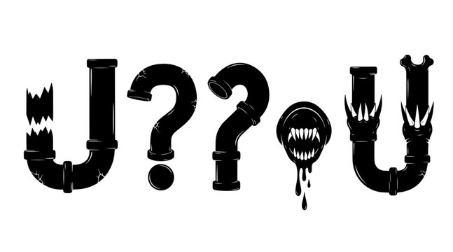 Halloween Inspired Black Pipe Letters Forming Question Marks and Spooky Monster Elements