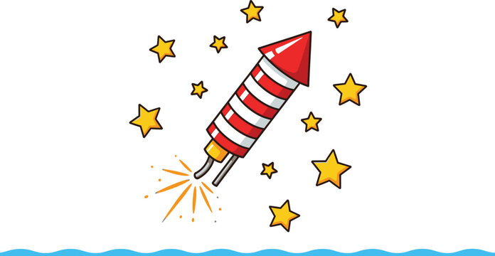 Independence day rocket illustration festive fireworks and stars for patriotic celebrations and fourth of july designs