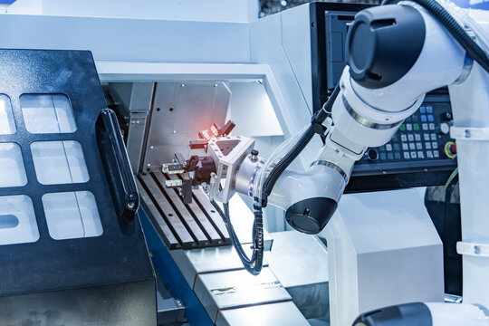 automatic gripping and smart robot working on smart factory,industry 4.0 and technology.