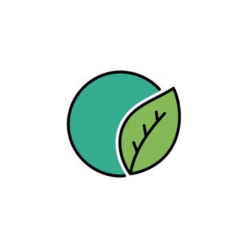 Green leaf on circle logo symbol.