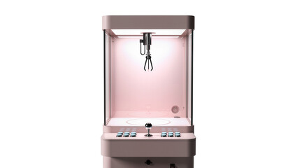 Pink arcade claw machine with joystick and buttons, isolated on transparent background © Sean