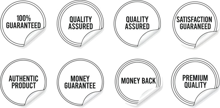 Black and white round quality guarantee and money back stickers set