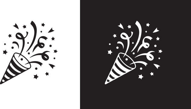  party popper with confetti and streamers a white white with celebration and festivity and illustration Silhouette vector on whit Background 