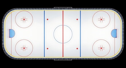 Naklejka premium Overhead view of an empty ice hockey rink with markings and circles.