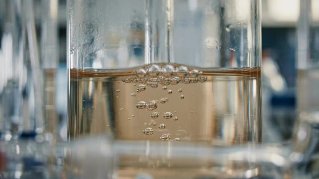 Carbon capture chemistry green chemistry glass beaker bubble liquid experimental laboratory equipment lab beaker reaction clear liquid glass vessel
