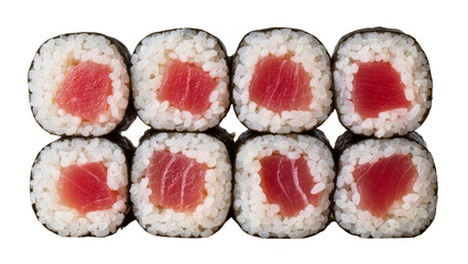 Eight pieces of fresh tuna maki sushi rolls, isolated on transparent background © Sean