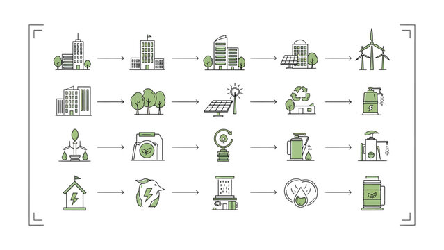 Sustainable Energy Flow: A schematic illustration depicting the cycle of sustainable energy from conception to utilization.