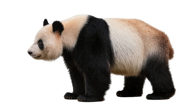 Giant panda bear with black and white fur, isolated on transparent background