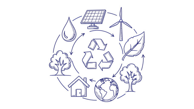 Sustainable Cycle: Depicting a harmonious cycle of environmental elements, emphasizing renewable resources and conservation in a visual narrative.