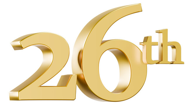 3D metallic gold number 26th anniversary symbol