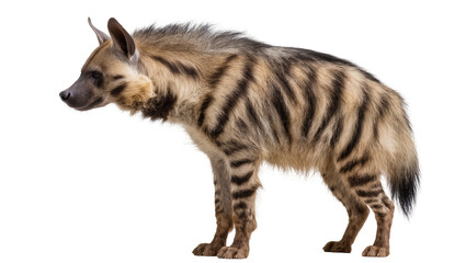 Striped hyena with dark brown stripes and tan fur, isolated on transparent background © Sean