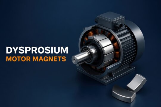 Electric motor with dysprosium rare earth magnets 3D render for industrial efficiency and procurement concept