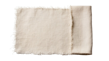 Obraz premium Rough textured beige linen fabric swatch with frayed edges, isolated on transparent background
