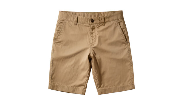 Khaki chino shorts with button closure, isolated on transparent background