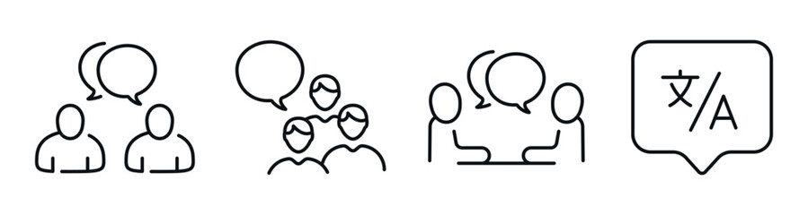 People engaging in conversation and translation in icons set. Editable stroke © tutti_frutti