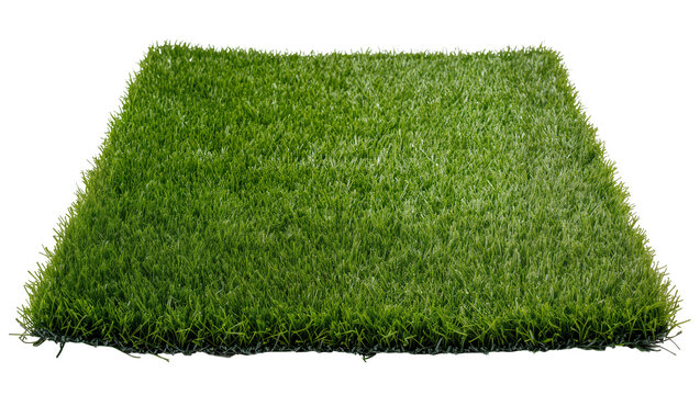 Square patch of artificial green grass, isolated on transparent background