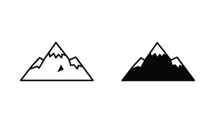 Mountain range icon set with snowy peaks in outline and solid black vector style for geography and travel design © Serene