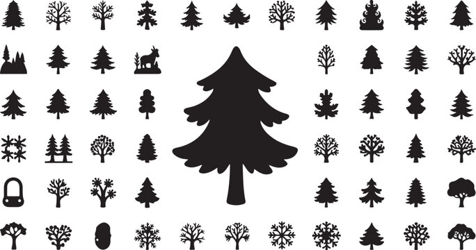 Diverse tree silhouettes collection vector illustration set