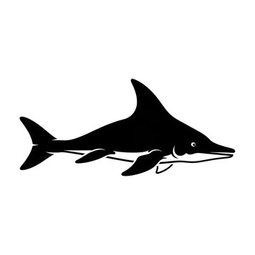 Minimalist Black Silhouette of an Ichthyosaurus Prehistoric Marine Reptile.