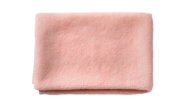 Soft pink terry cloth towel folded neatly, isolated on transparent background
