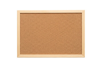 Fototapeta premium Clean empty cork bulletin board in light natural pine wooden frame. Smooth blank cork surface for notes and pinning displays.