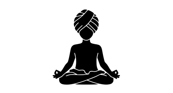 Black silhouette of a person meditating in lotus position with turban