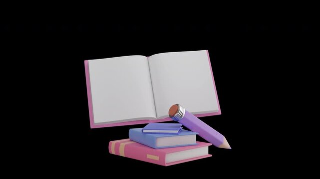 Colorful 3D render of a Back to School concept featuring floating school supplies, books, pencils, notebooks, backpack, and educational elements in a modern playful composition.