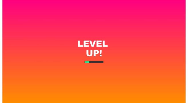 Level up gaming achievement animation with progress bar on animation