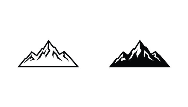 Jagged mountain peaks in minimalist line art and bold solid black silhouette vector design for outdoor tourism and adventure branding