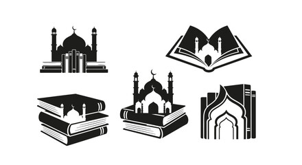 Fototapeta premium Islamic mosque and books silhouette collection on white background high quality