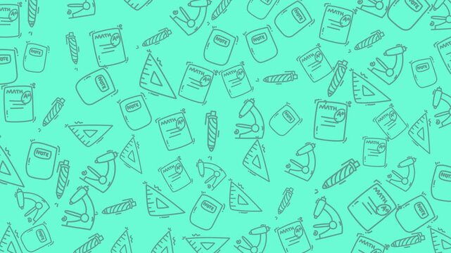 Seamless pattern of school supplies doodles on light blue background. Suitable for educational websites, stationery, classroom decor, and more