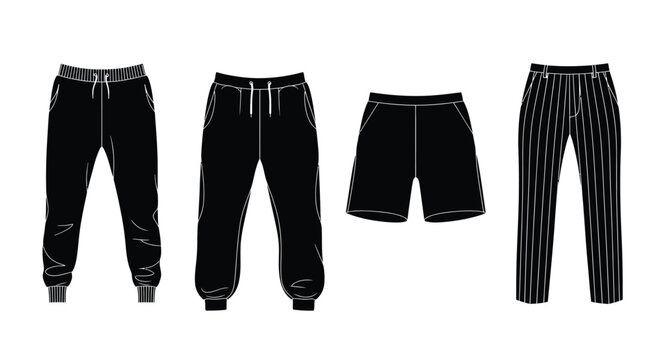 Various styles of pants and shorts black silhouette high quality professional
