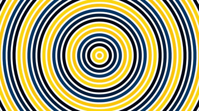 Abstract concentric circles pattern in yellow, black, and blue, creating a hypnotic optical illusion effect