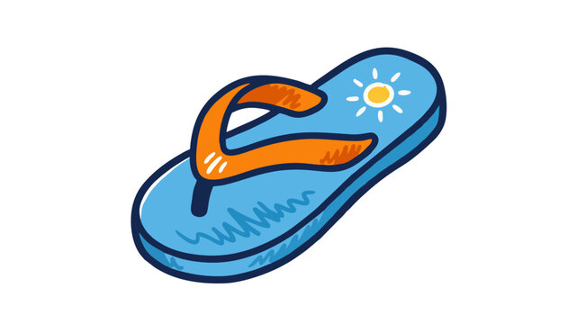 Bright blue flip flop footwear with an orange strap adorned with a cheerful sun design perfect for summer vacation and beach day enjoyment offering a vibrant and playful aesthetic for warm