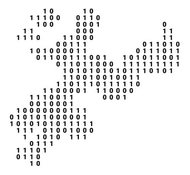 Digital Map of the Kanton Solothurn (Switzerland) showing the territory with a binary pattern of 0 and 1