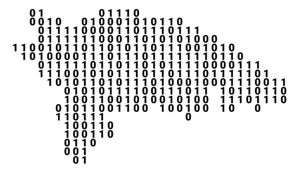 Digital Map of the Kanton Thurgau (Switzerland) showing the territory with a binary pattern of 0 and 1