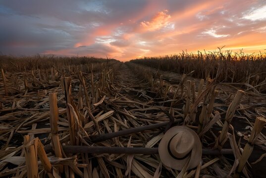 Un campo de maiz al final de la cosecha. Abandono de algo.