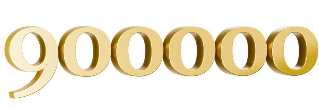 Golden 3D number 900000 with metallic texture