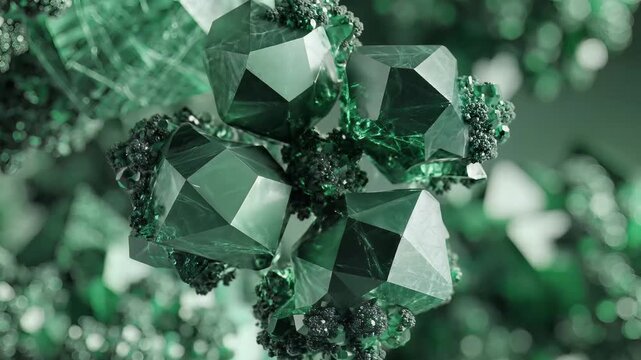 Closeup Macro View of Green Crystalline Structures and Minerals.