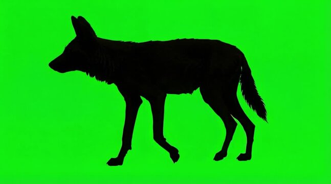 Video Silhouette of African Wild Dog are walking on the green screen background