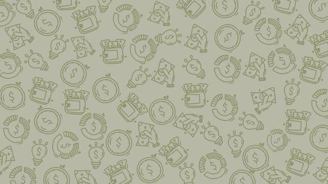 Finance doodles in a repeating pattern of icons related to money, investment, and ideas. Suitable for finance blogs and presentations.