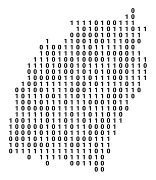 Digital Map of the State Manipur (India) showing the territory with a binary pattern of 0 and 1